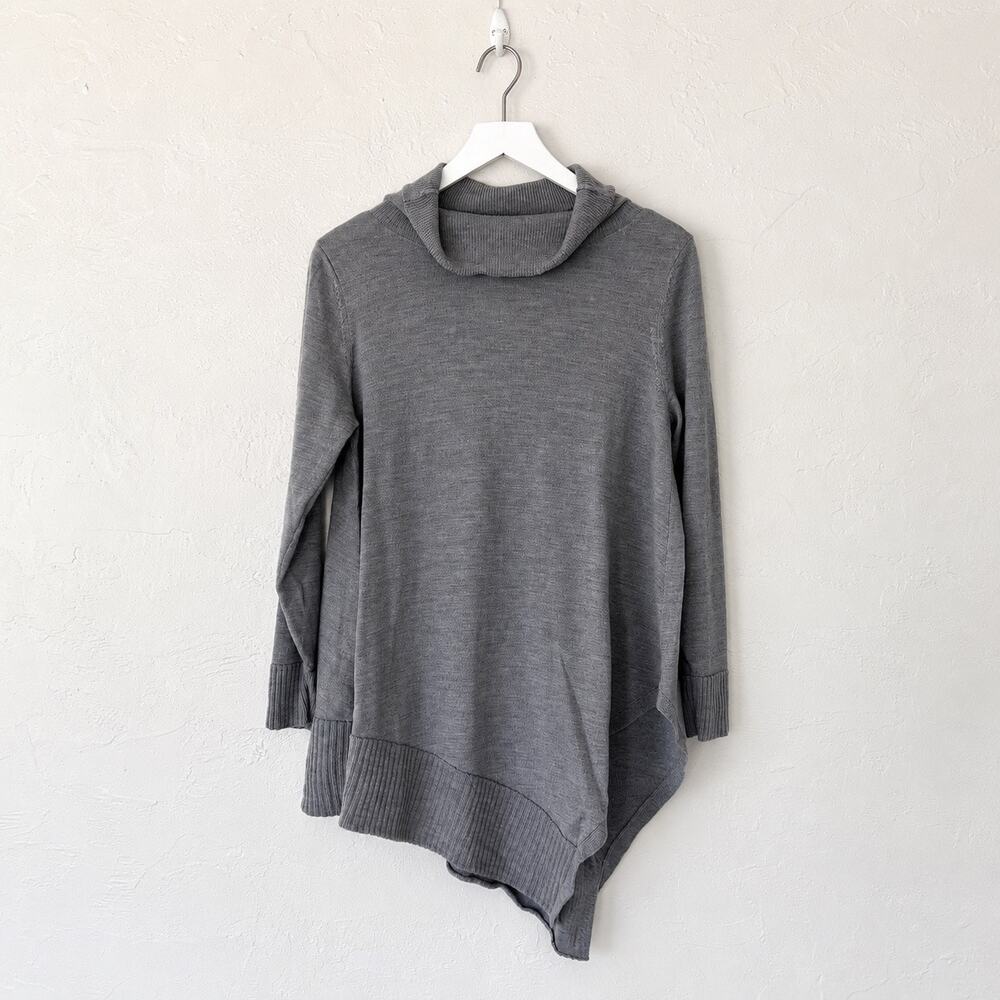Eileen Fisher Gray Merino Wool Cowl Neck Asymmetrical Tunic Sweater Medium